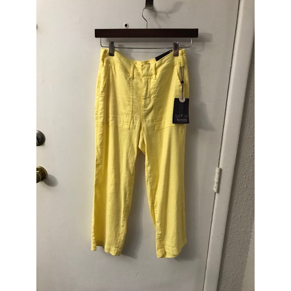 NYDJ Lift & Tuck Yellow Linen Pants Sunshine 00 Dopamine Classic Preppy NEW Boho